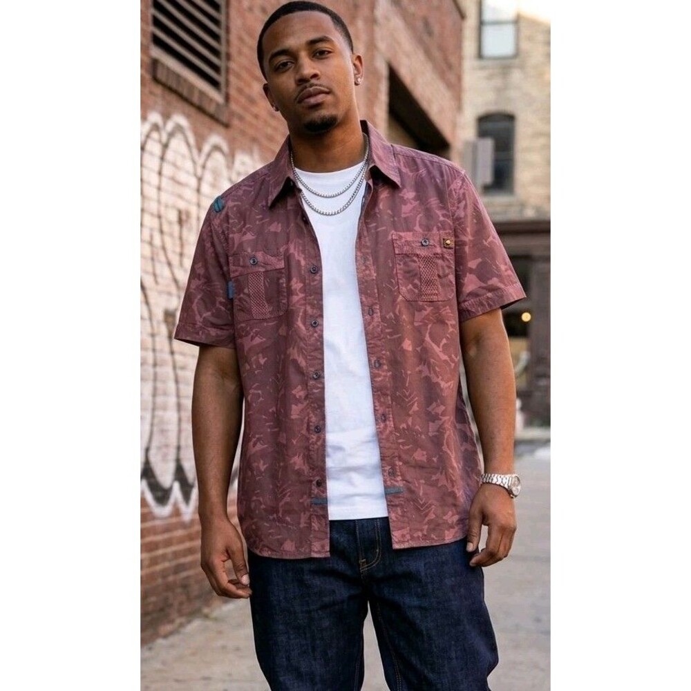 DS Y2K New Sz Large Mens Cavi Button Shirt Short Sleeves Hip Hop Urban Military